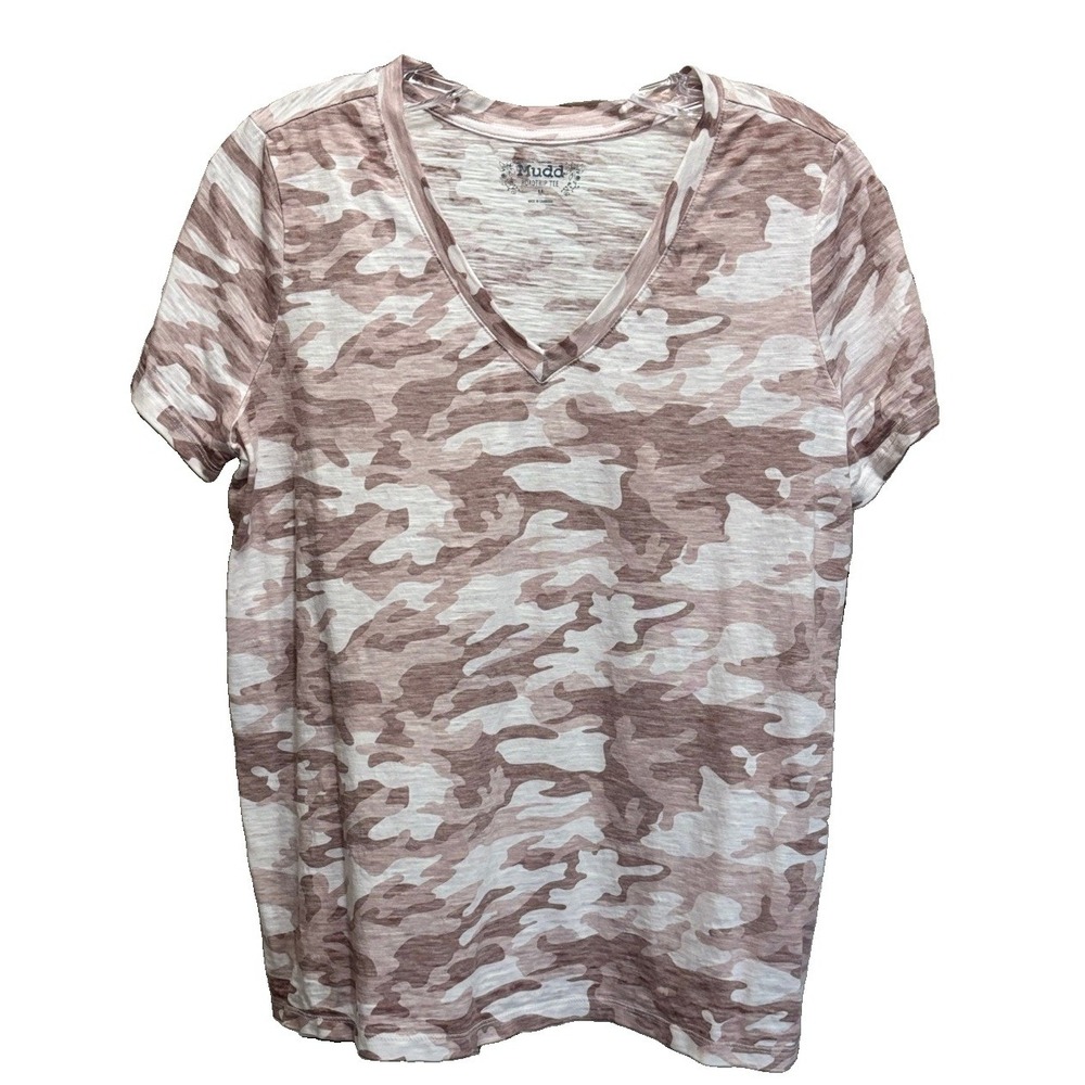 Mudd Camo Dusty Rose/White NWT Short Sleeve V Neck T-Shirt Size M Lightweight